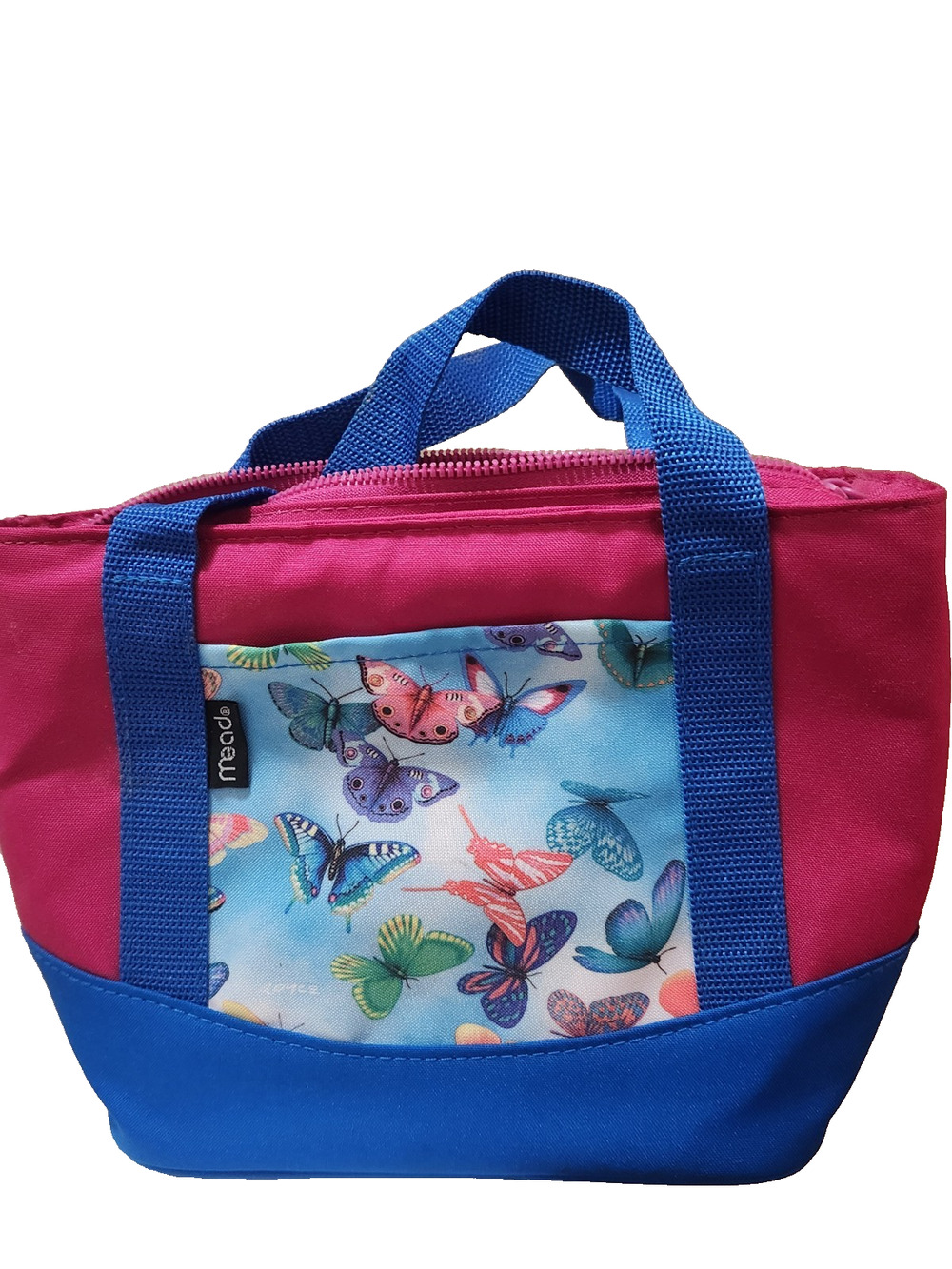 Mead Insulated Lunch Bag Pink Blue Butterfly Print Thermal Lunch Tote New No Tag